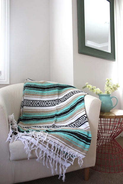 Del Mex Classic Mexican Blanket, Large Authentic Woven Falsa Throw (70"x50"), Artisan Southwest
