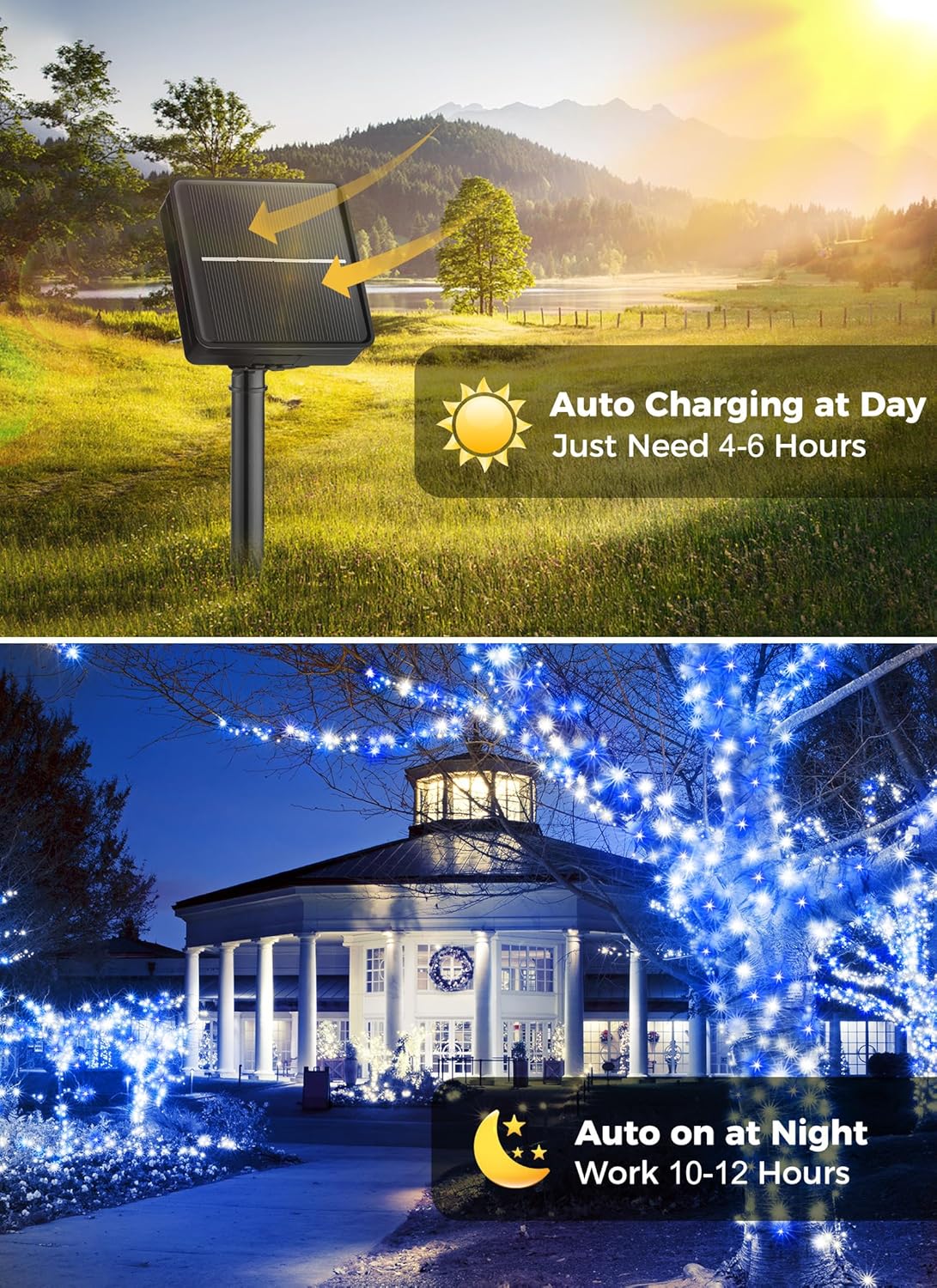 Minetom Solar String Lights - 4 Pack, 160FT, 400 LED with 8 Modes, Waterproof, Outdoor Christmas