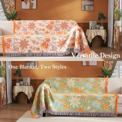 Boho Throw Blanket Queen Size, Soft Cozy Cotton Muslin Quilt Blanket for Bed Decor, Floral