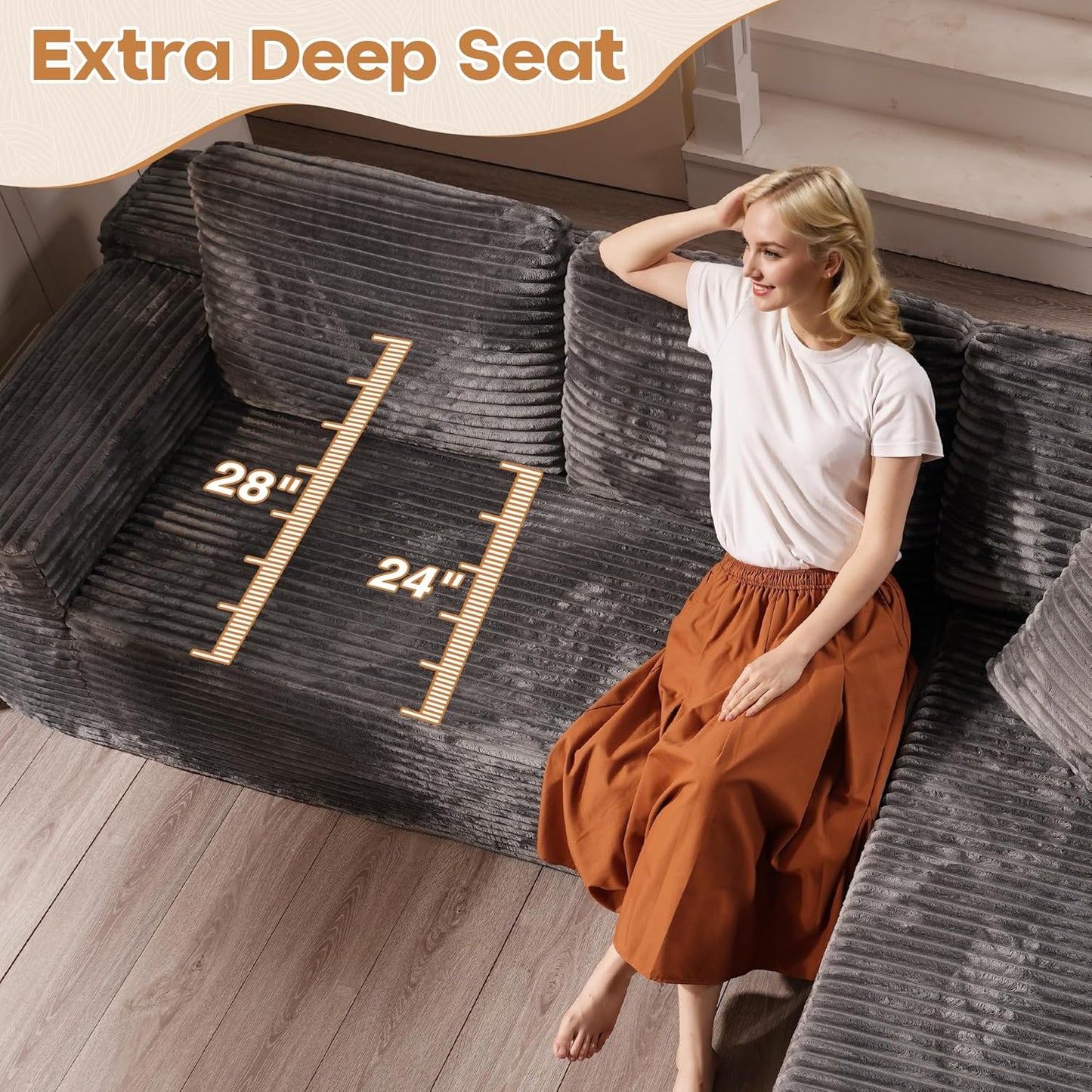 Cloud Sectional Couches for Living Room,U Shaped Modular Sofas No Assembly,135x107 Inches Plush