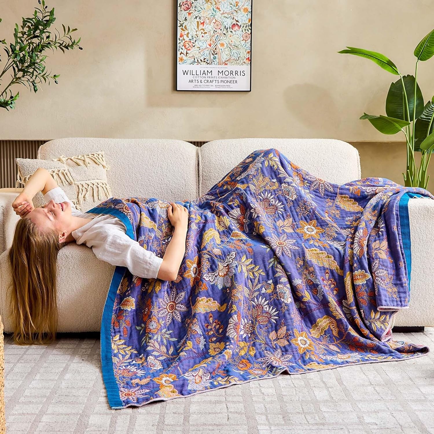 Boho Blanket, 100% Cotton Farmhouse Decorative Throw Blanket, 60"x80" Reversible Bohemian Throw