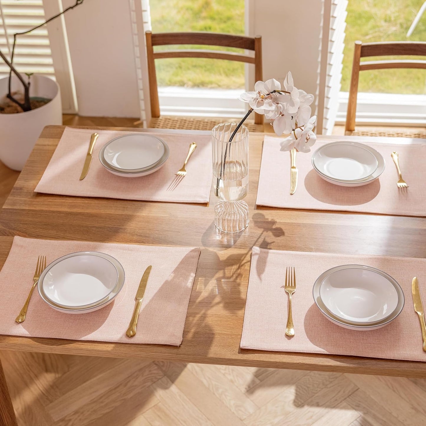 Demetex Pink Placemats Set of 8 Heat Resistant Cloth Place Mats Rectangle Linen Table Placemat for