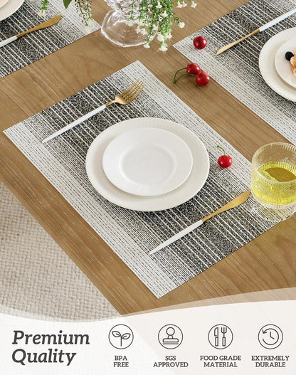Leetaltree Black with White Woven Placemats Set of 4 - Heat Resistant Non-Slip Place mats for