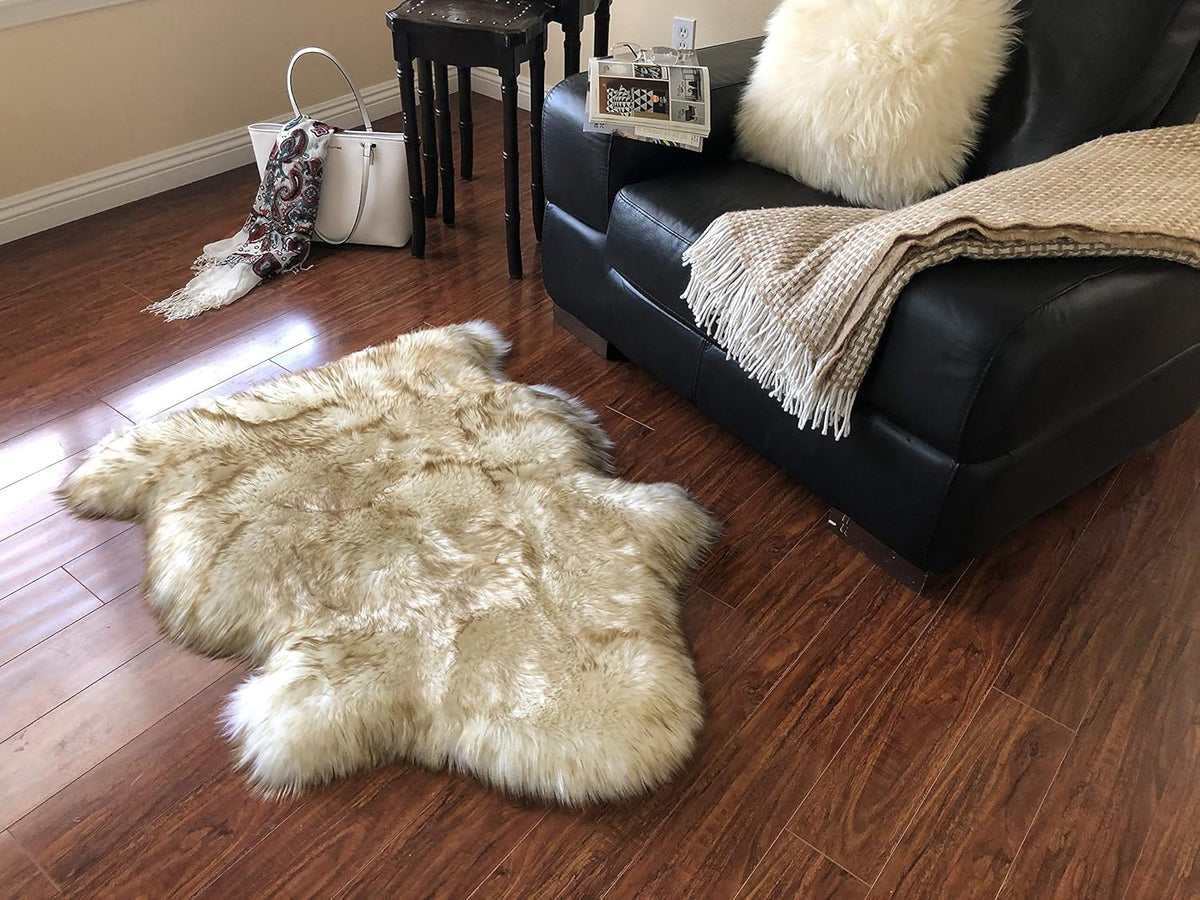 LAMBZY Faux Sheepskin Hypoallergenic Free Shape Silky Shag Rug, Luxury Shaggy Silky Plush Carpet