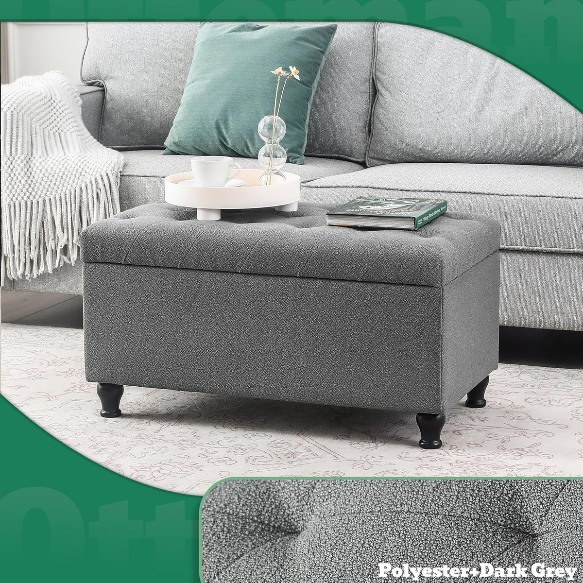 Ottoman with Storage 32'' Ottoman Storage Bench Fabric Ottomans Footstools Upholstered Foot Rest