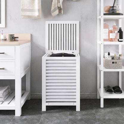 SMIBUY Double Laundry Hamper with Lid, 120L Bamboo Laundry Basket with Removable Liner Bag