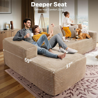 104" Cloud Sectional Couches for Living Room,L Shaped Boneless Couch in A Box,Sleeper Sofa with