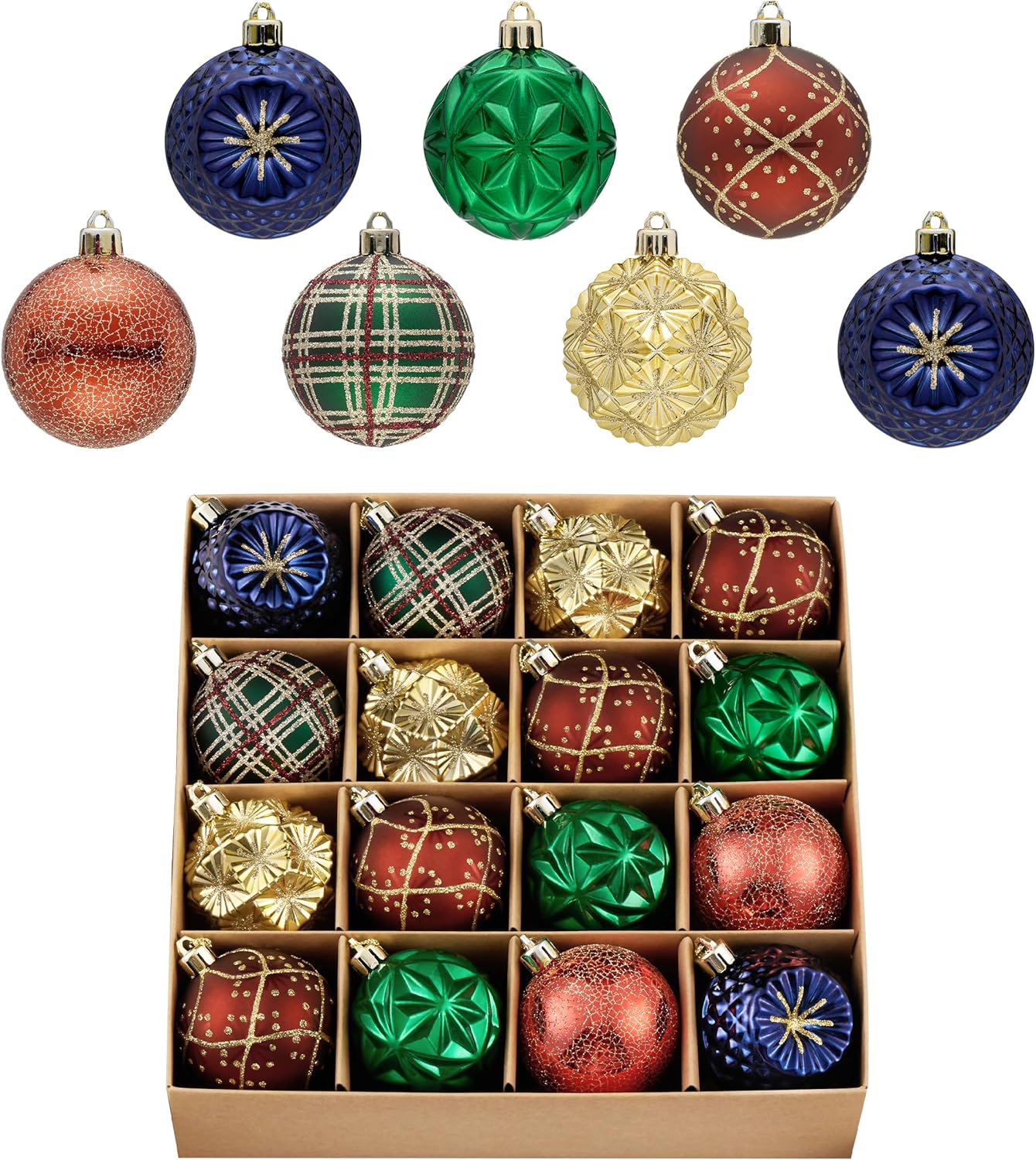Valery Madelyn Ornaments for Christmas Trees, 16ct 2.36 Inches Red Green and Gold Shatterproof