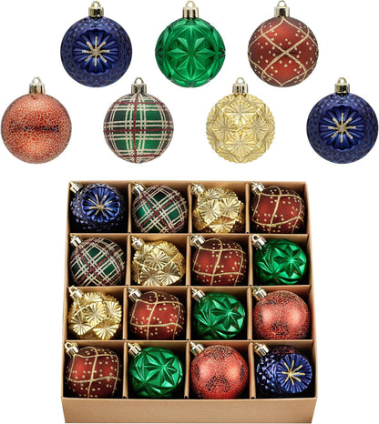 Valery Madelyn Ornaments for Christmas Trees, 16ct 2.36 Inches Red Green and Gold Shatterproof