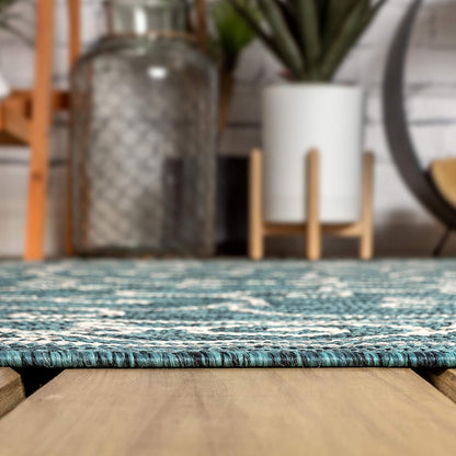 JONATHAN Y Vintage Filigree Indoor Outdoor Round Area Rug 8 Ft Teal/Gray, Charleston Textured Weave