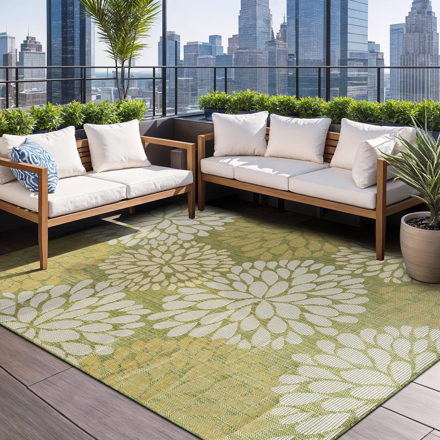 Beverly Rug Outdoor Rug 6x9 Modern Exotic Tropical Leaf Area Rugs for Indoor and Outdoor Patio Deck