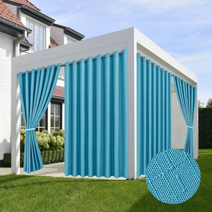 HolidayIdeas 4 Panels Linen Outdoor Curtains for Patio Waterproof Teal Gazebo Privacy Curtains 110"