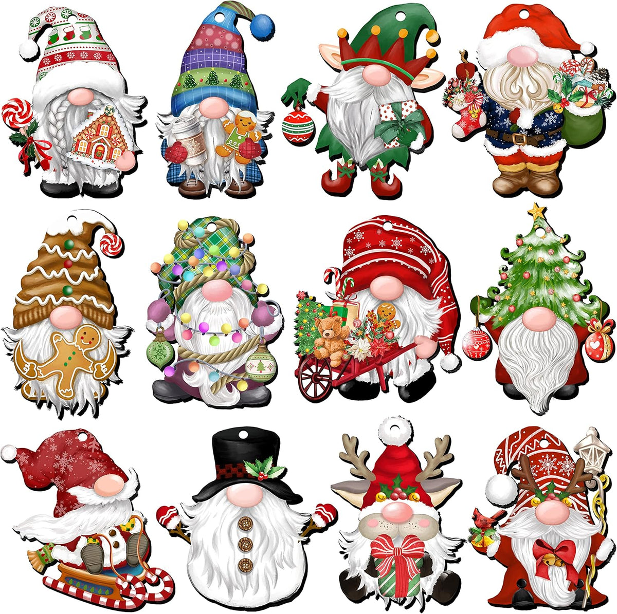24 Pieces Christmas Gnome Wooden Ornaments Wood Hanging Decorations for Christmas Tree Santa Clause
