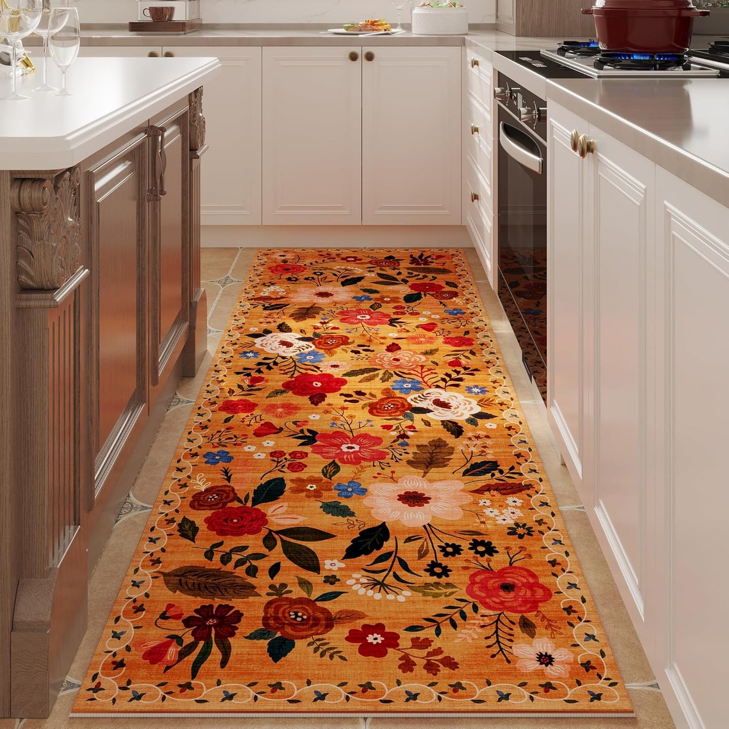Runner Rug for Kitchen Rug Non Slip 2'x 6' Washable Rugs with Rubber Backing Soft Floral Carpet