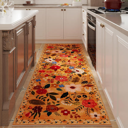 Runner Rug for Kitchen Rug Non Slip 2'x 6' Washable Rugs with Rubber Backing Soft Floral Carpet