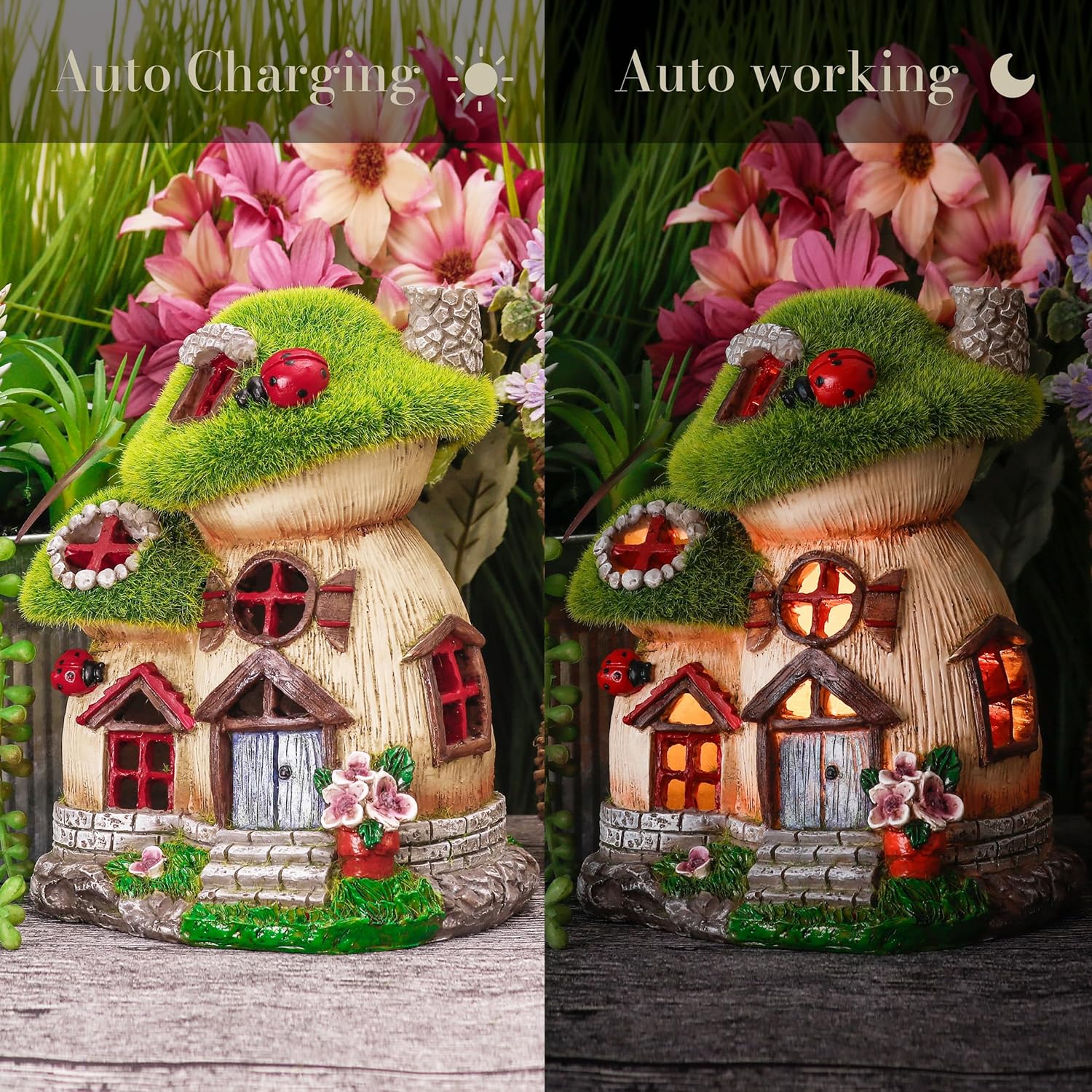 TERESA'S COLLECTIONS Mushroom Garden Statues with Outdoor Solar Light for Garden Decor, Green
