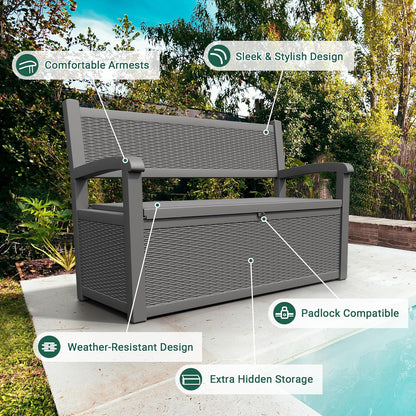 70 Gallon Outdoor Storage Bench Deck Box Lockable for Patio Furniture, Outdoor Porch Bench with
