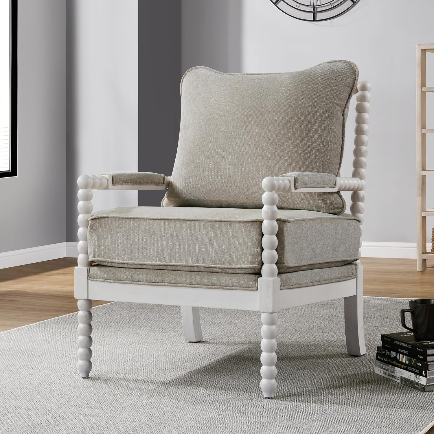 DUHOME Linen Fabric Spindle Accent Chair with Wood Frame,Spool Chairs with High Resilience Spring