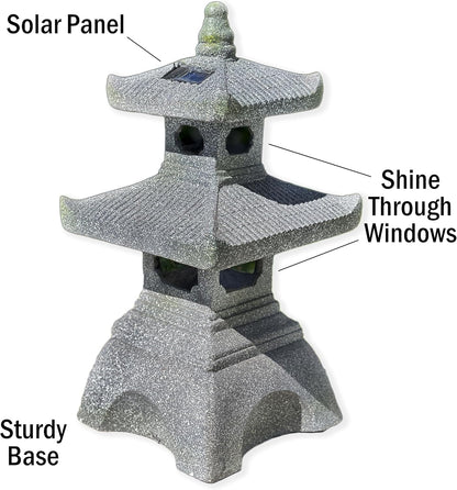 Galt International 2 Tier Pagoda Garden Statue LED Solar Powered Light 26" Tall Outdoor Zen Garden