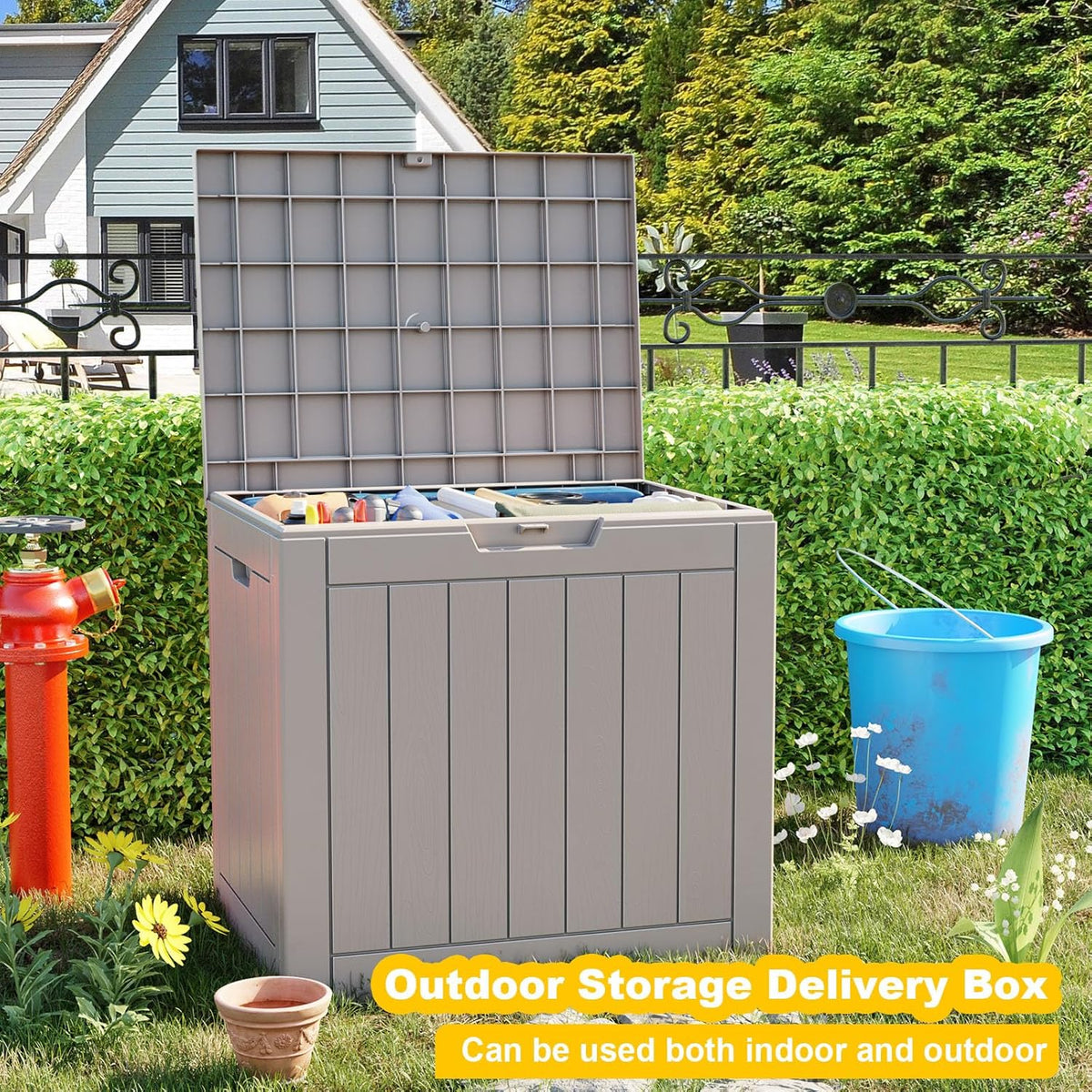 36 Gallon Outdoor Deck Box,Storage Lockable Waterproof Patio Furniture,Garden Tools,Cushions,Pool