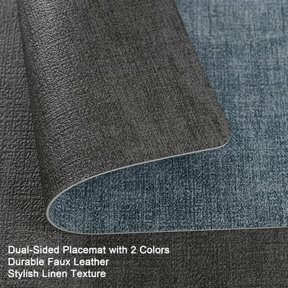 Myir JUN Dual Sided Placemats, Faux Leather Set of 8 for Dining Table, Non-Slip Washable Heat