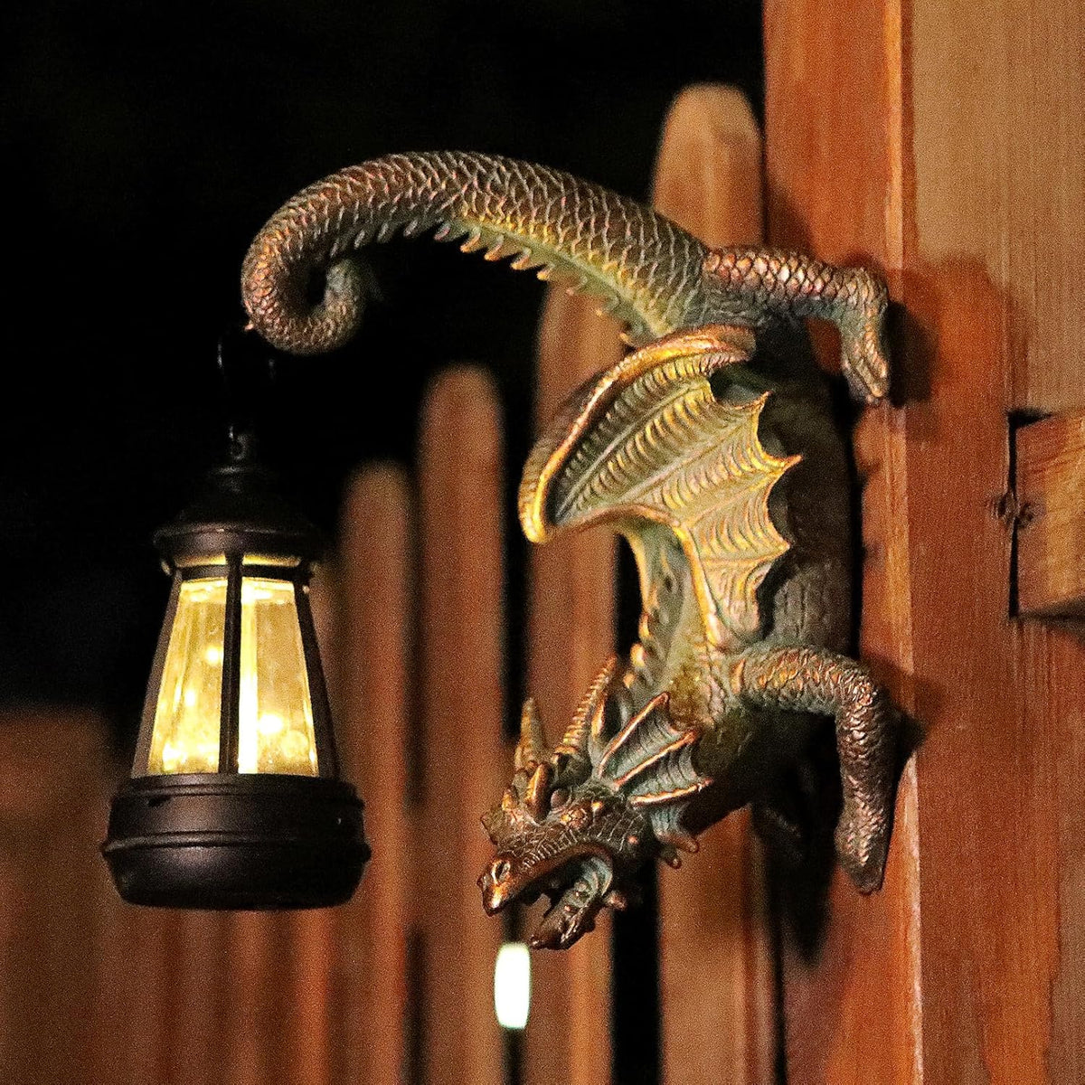 Solar Dragon Tree Hugger Statue Wall Decor - Gothic Garden Statue with Solar Lantern, Outdoor&Yard