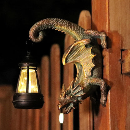Solar Dragon Tree Hugger Statue Wall Decor - Gothic Garden Statue with Solar Lantern, Outdoor&Yard