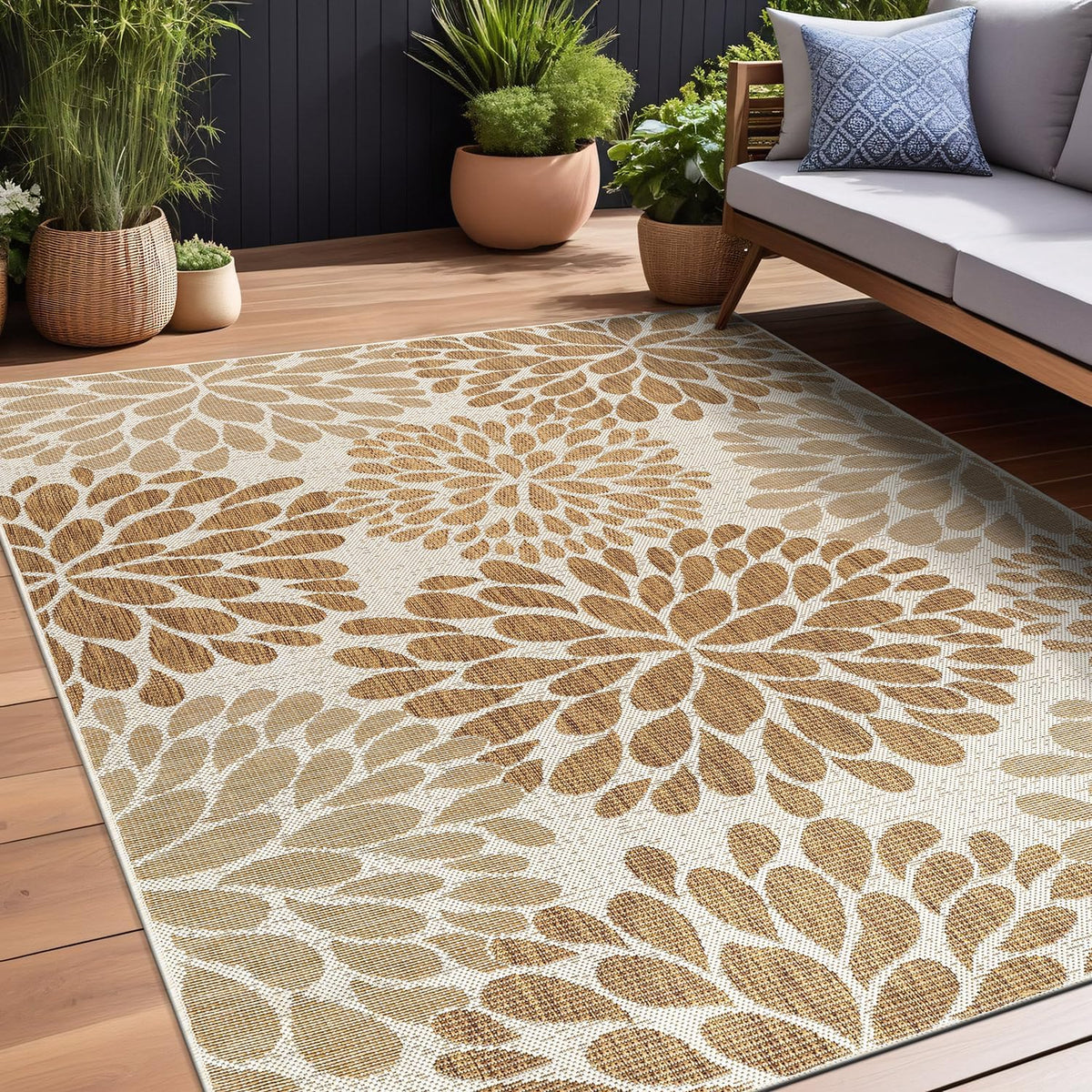 Beverly Rug Outdoor Rug 10x14 Modern Exotic Tropical Leaf Area Rugs for Indoor and Outdoor Patio