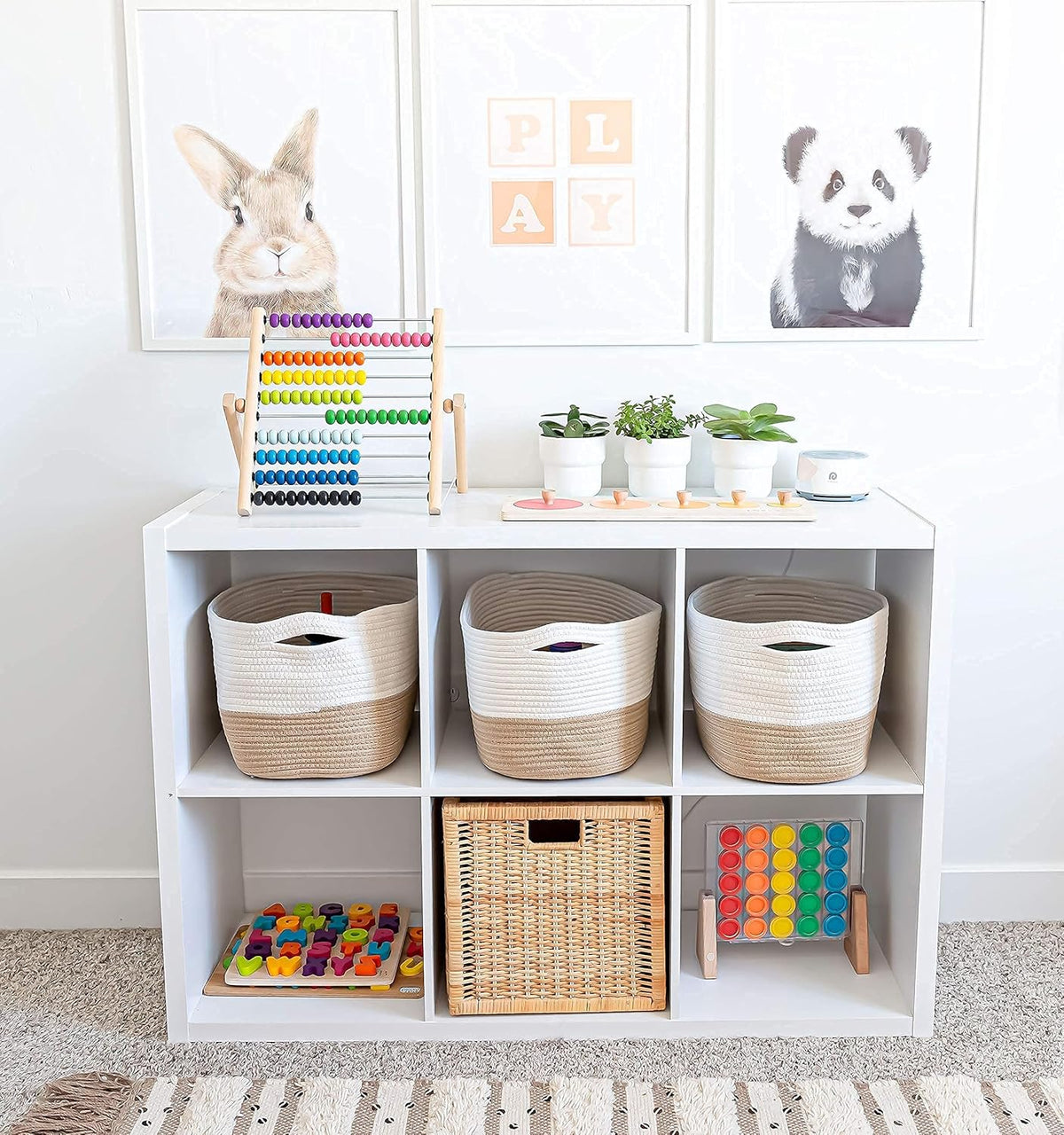 OrganiHaus Set of 3 Woven Storage Baskets for Organizing, Cotton Rope Organizer Bins for Shelves