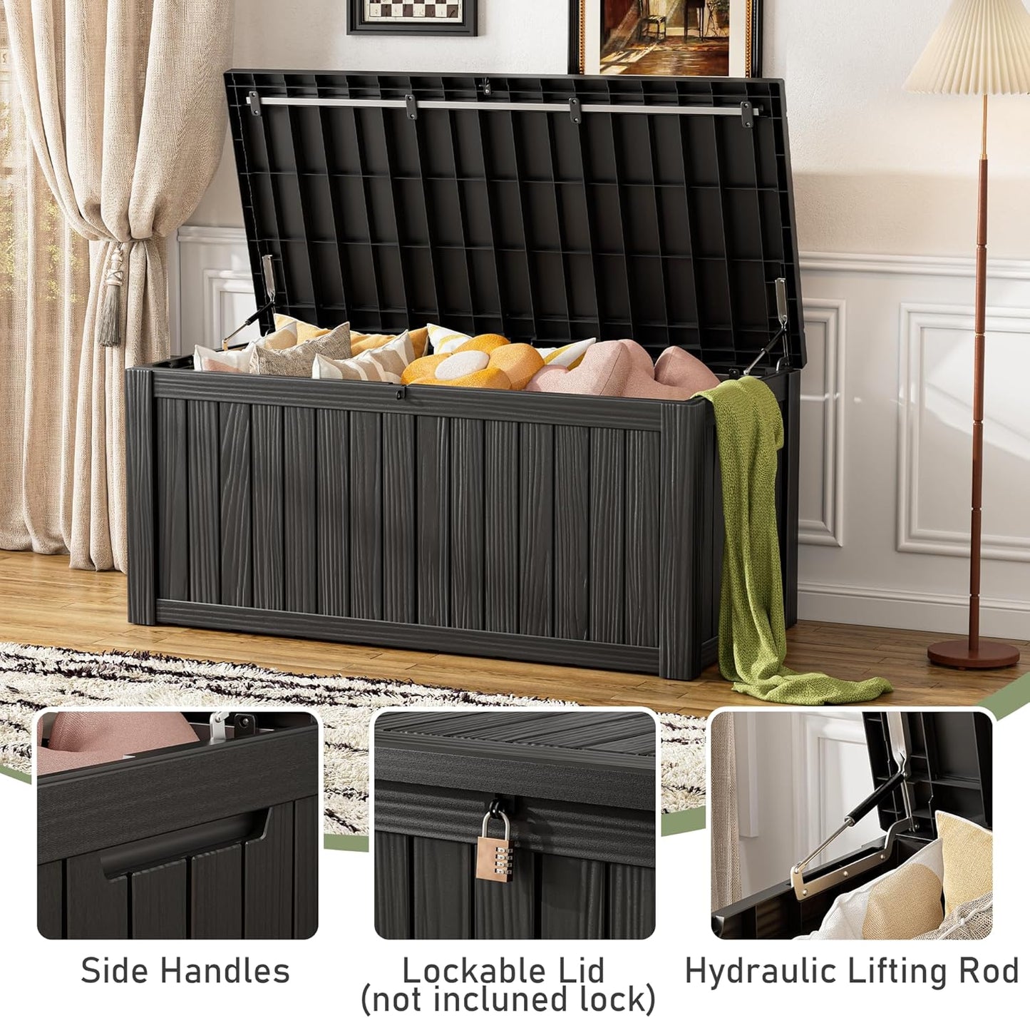 KAMABOKO Outdoor Storage Box, 120 Gallon Large Outdoor Resin Deck Box, Storage Waterproof Boxes