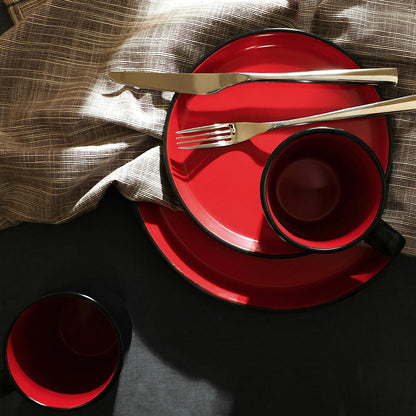 Stone Lain Albie Stoneware 16 Piece Dinnerware Set, Plates and Bowls Sets, Dish Set for 4, Red and