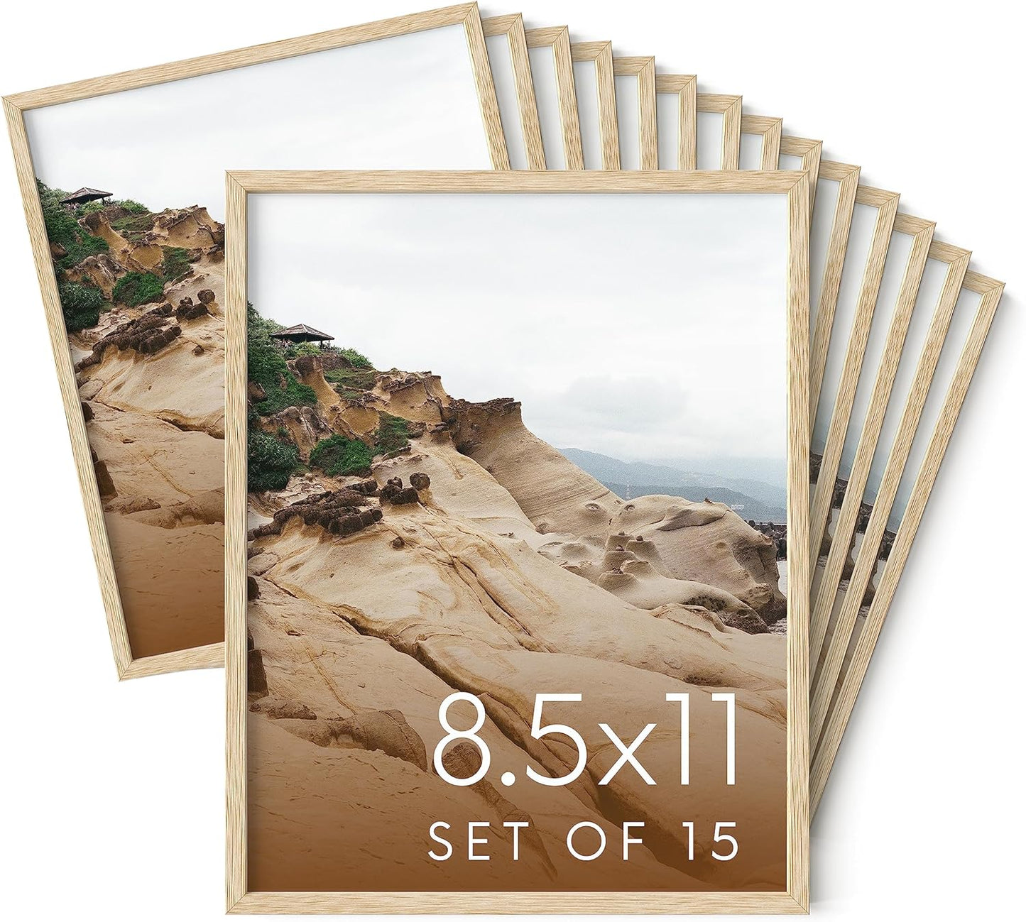 Haus and Hues 8.5x11 Natural Oak Wood Picture Frames Set of 15 - Premium Bulk Picture Frames 8.5x11