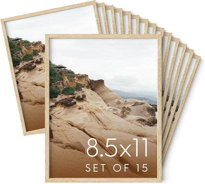 Haus and Hues 8.5x11 Natural Oak Wood Picture Frames Set of 15 - Premium Bulk Picture Frames 8.5x11