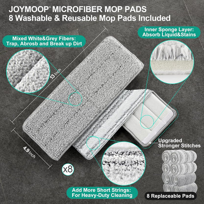 JOYMOOP Mop and Bucket with Wringer Set, Hands Free Flat Floor Mop and Bucket, with 8 Washable
