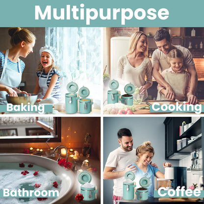 Home Intuition 4-Piece Ceramic Kitchen Canisters Set, Airtight Containers with Wooden Spoons