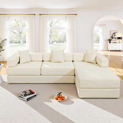 108" Oversized Convertible Sleeper Sofa Bed, Corduroy L Shape Sectional Couch, Folding Sofa Bed
