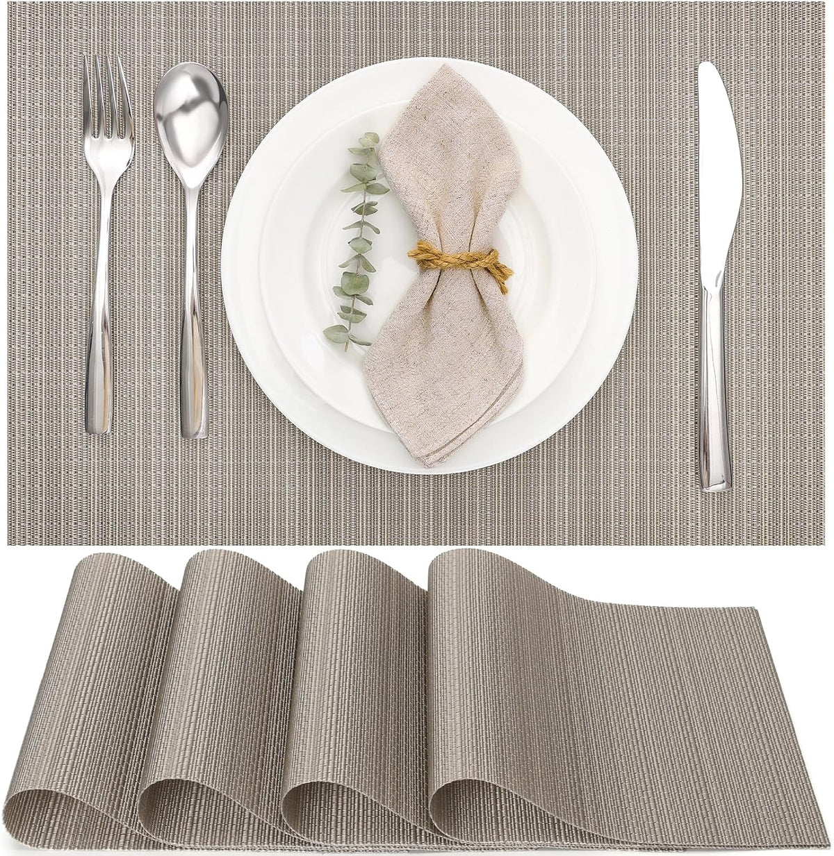 Myir JUN Placemats Set of 4, Vinyl Woven Placemats Place Mats Indoor Set of 4 Washable Table Mats