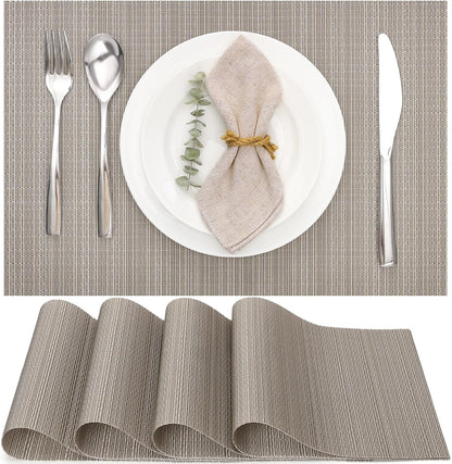 Myir JUN Placemats Set of 4, Vinyl Woven Placemats Place Mats Indoor Set of 4 Washable Table Mats