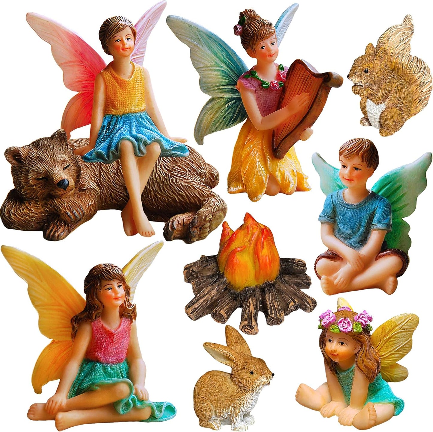 Mood Lab Fairy Garden - Miniature Fairies Figurines Accessories - Camping Kit of 9 pcs - Set for