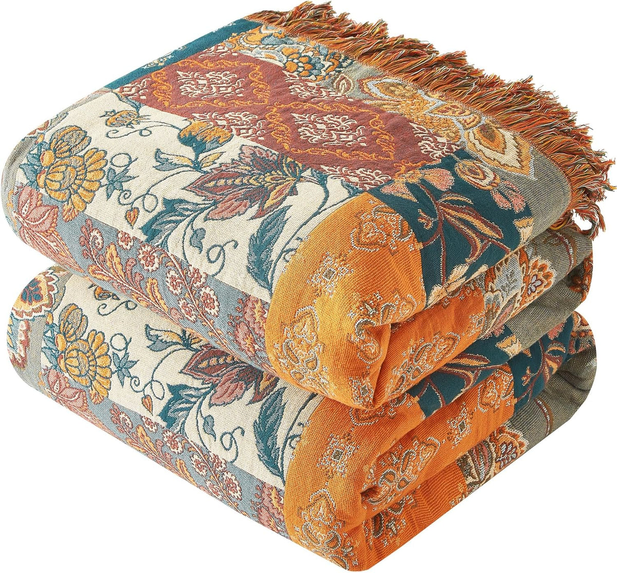 Boho Throw Blanket for Couch Sofa Bed, 100% Cotton Woven Quilt with Tassel 60”x80”, Super Soft
