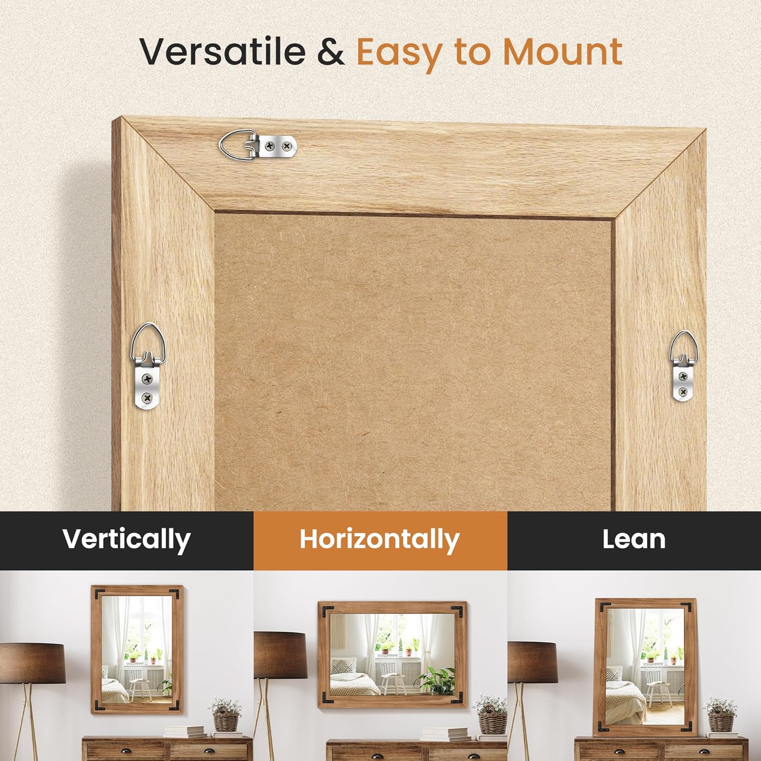 Bathroom Mirror for Wall with Wooden Frame, 20"x28" Solid Wood Vanity Mirror for Farmhouse