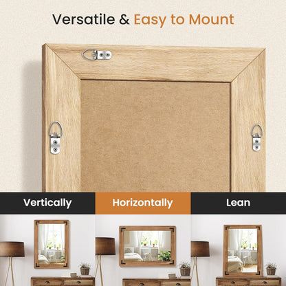 Bathroom Mirror for Wall with Wooden Frame, 20"x28" Solid Wood Vanity Mirror for Farmhouse