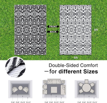 OLANLY Outdoor Rug Waterproof 5x8 ft Clearance, Reversible Outdoor Plastic Straw Rug with Floral