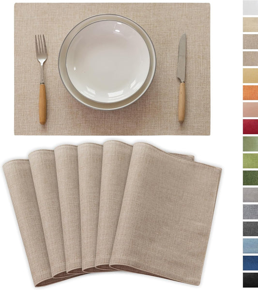 Demetex Placemats Set of 6 Heat Resistant Dining Table Mats Linen Cloth Placemats for Kitchen
