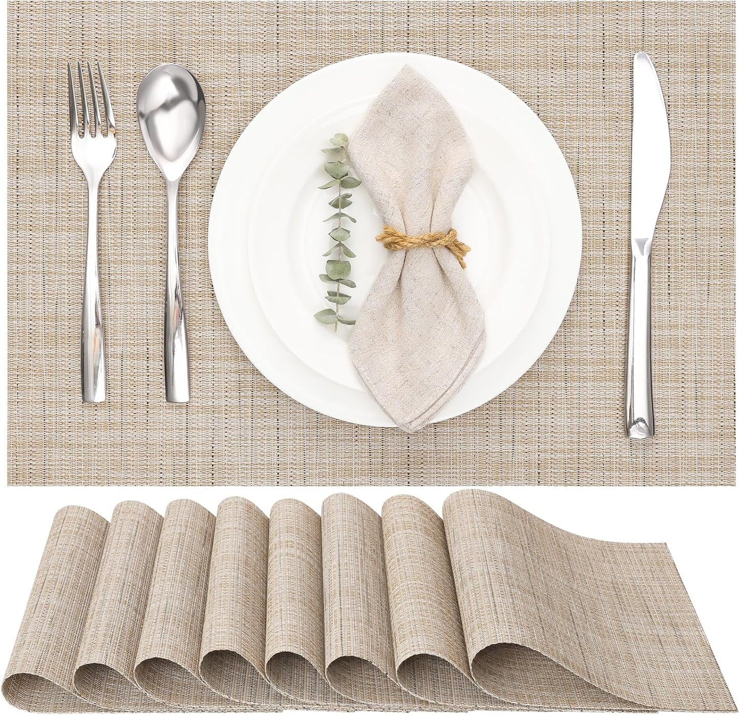 Myir JUN Placemats Set of 8, Vinyl Woven Placemats Place Mats Indoor Set of 8 Washable Table Mats