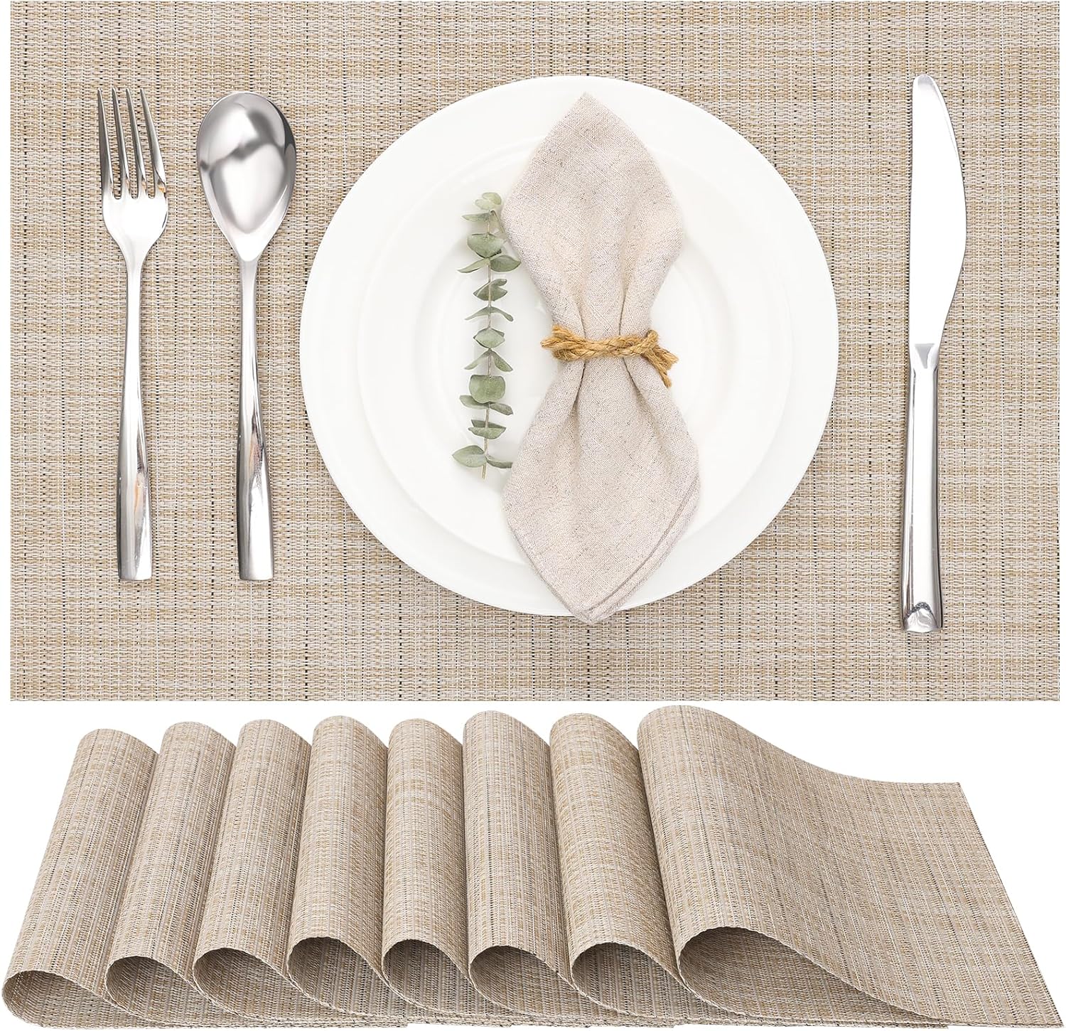 Myir JUN Placemats Set of 8, Vinyl Woven Placemats Place Mats Indoor Set of 8 Washable Table Mats