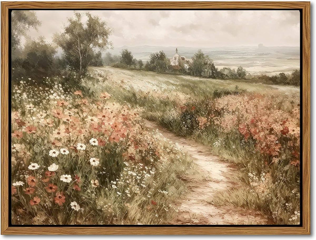 Vintage Framed Wall Art for Living Room – Vintage Wildflower Pictures Oil Paintings Canvas Prints