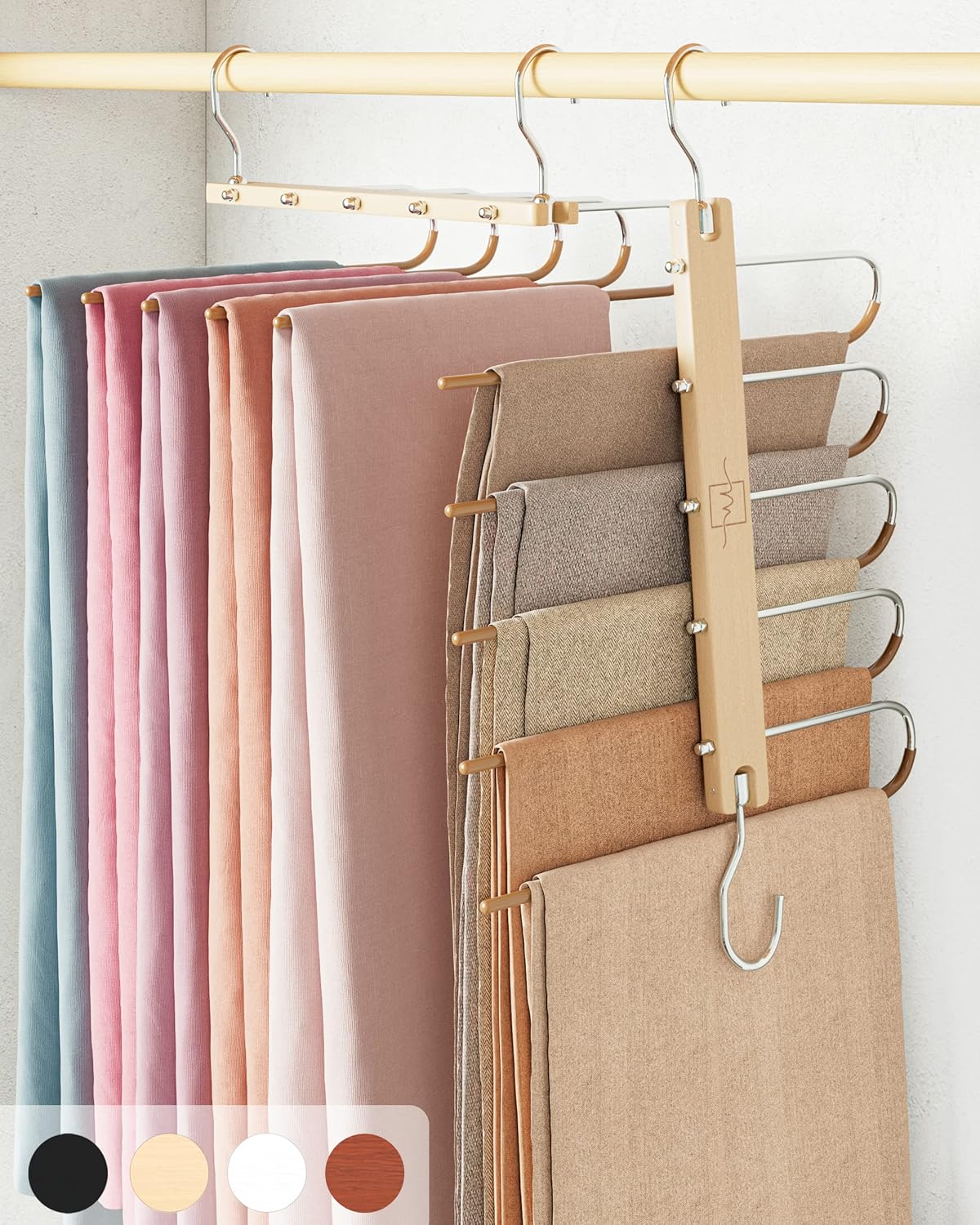 MORALVE Pants Hangers Space Saving - 2 Pack European Beechwood Scarf and Jean Hangers - Closet