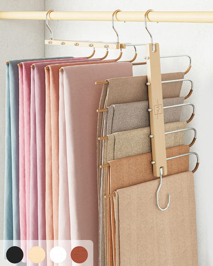 MORALVE Pants Hangers Space Saving - 2 Pack European Beechwood Scarf and Jean Hangers - Closet