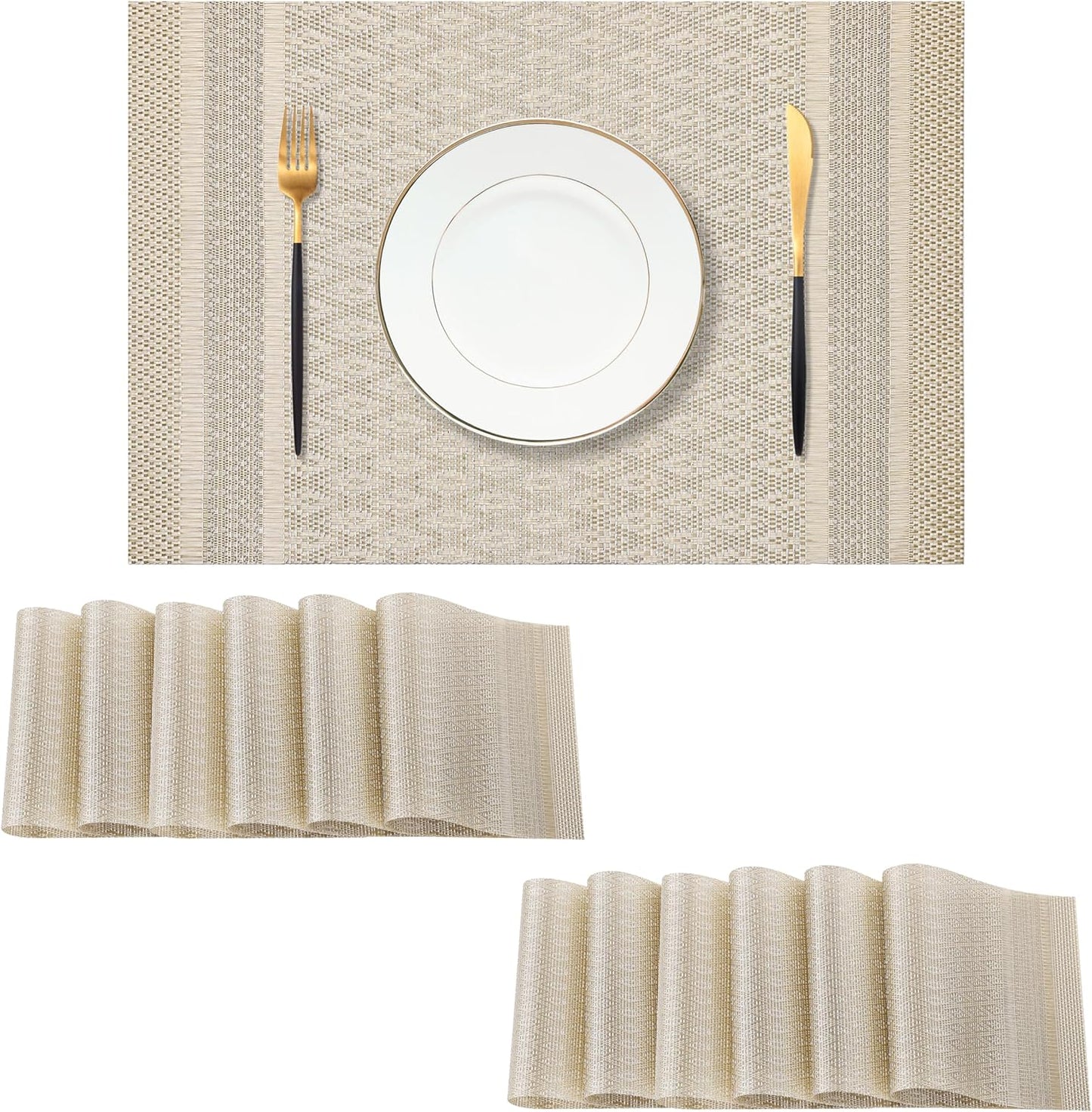 Leetaltree Stardust Yellow Placemats Set of 12 - Heat Resistant Non-Slip Place mats for Dining